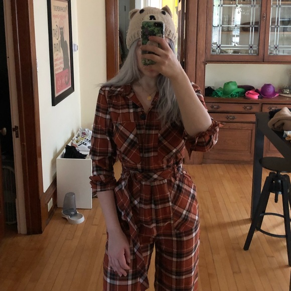 Free people Belted Plaid Jumpsuit - Burnt Orange - Picture 3 of 6